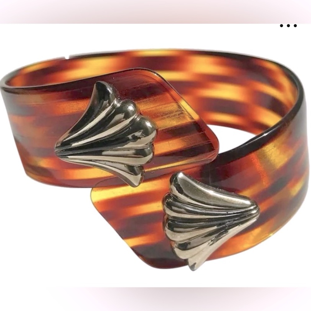 Vintage celluloid transparent faux tortoise shell look Bangle Bracelet #220